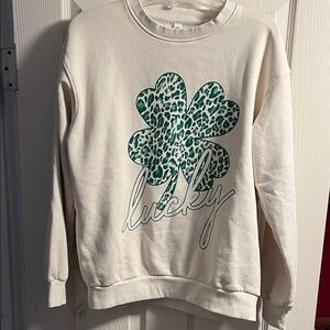 Cream Sweatshirt with Leopard Shamrock